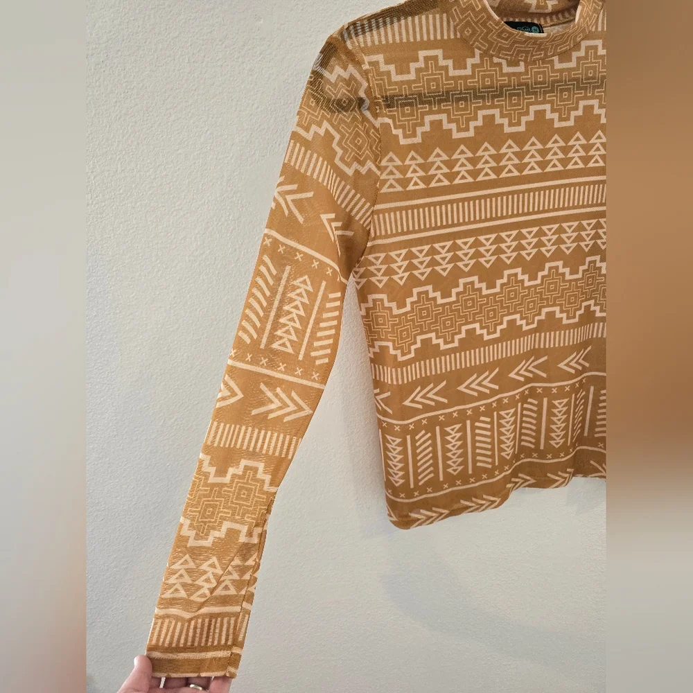 Sterling Kreek Sunrise Mountain Mesh Long Sleeve Western Top Mustard Sz Medium - Picture 6 of 9